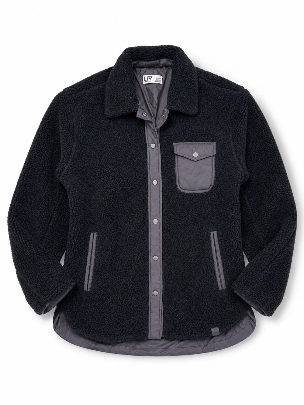 LIV Outdoor Black Teddy Sherpa Snap Front Shacket Jacket size small
